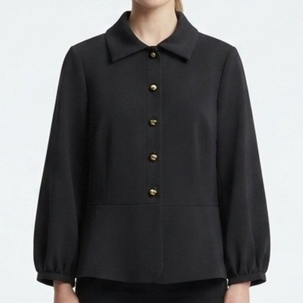 Cabi Jacket Womens 12 Black Peplum Button Front 3/4 Sleeve Professional